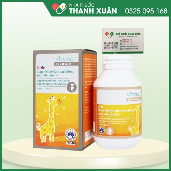 Vitatree Kids Milky calcium 330mg plus Vitamin D3 - Bổ sung canxi, vitamin D3 cho cơ thể